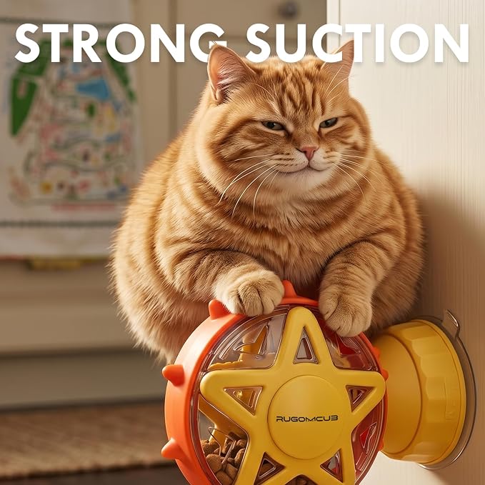 Interactive Cat Toy for Indoor Cats, Ferris Wheel Cat Treat Dispenser Teaser Wand & Suction Cup Base, w/Spoon, Puzzle Feeder Toy for Exercise, Mental Stimulation, Slow Feeding