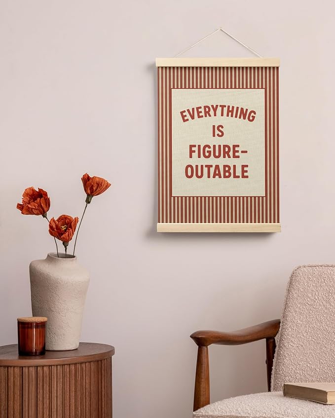 FGFK Everything Is Figureoutable Positive Affirmations Wall Art Poster Hanger Frame, Retro Red Inspirational Canvas Prints Framed Wall Decor for Office Classroom Home Bedroom, 12x16 Inch