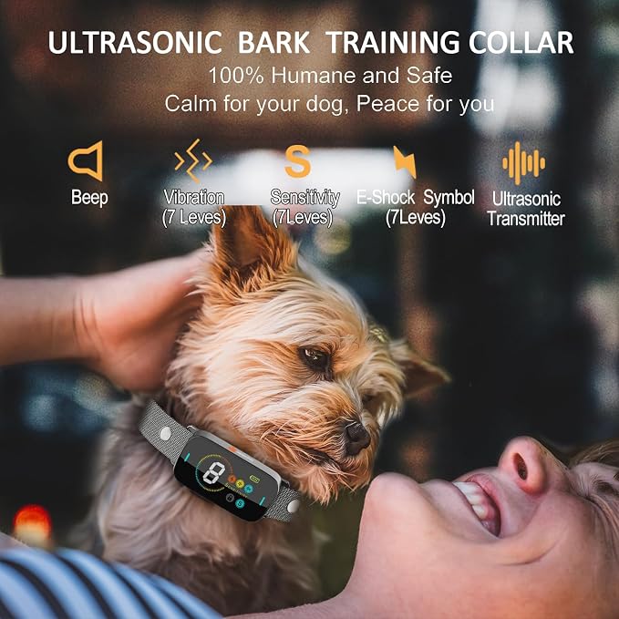 Ultrasonic Color Screen Smart Automatic Anti bark Dog Collar Intelligent Waterproof Rechargeable Barking Terminator