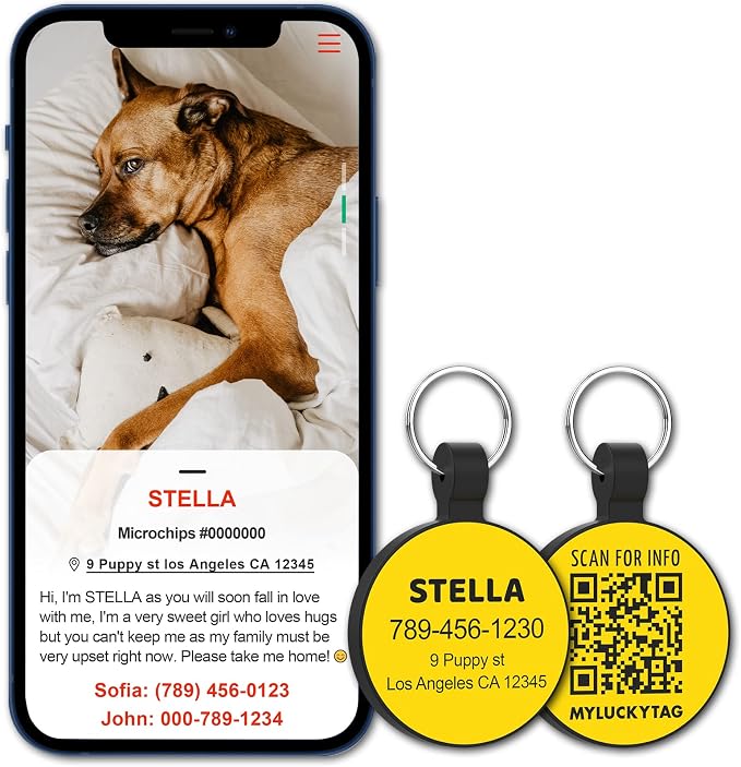 MYLUCKYTAG Silent Silicone QR Code Pet ID | Personalized Dog & Cat Collar Tag | Online Profile with Scanned Location Alert Email