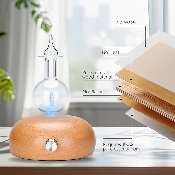 Vintage Aromatherapy Essential Oil Diffuser, Professional 7 Color Pure Aromatherapy Wood Diffuser
