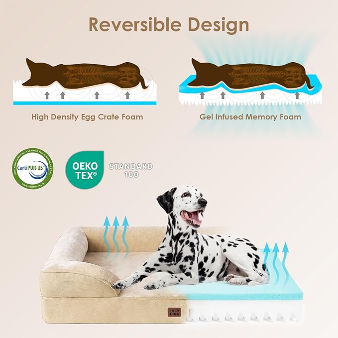 EHEYCIGA Orthopedic XXL Dog Bed, Waterproof Washable XL Big Pet Bed 48" | Non-Slip Bottom and Egg-Crate Memory Foam Extra Large Pet Couch Bed with Washable Removable Cover, Graige