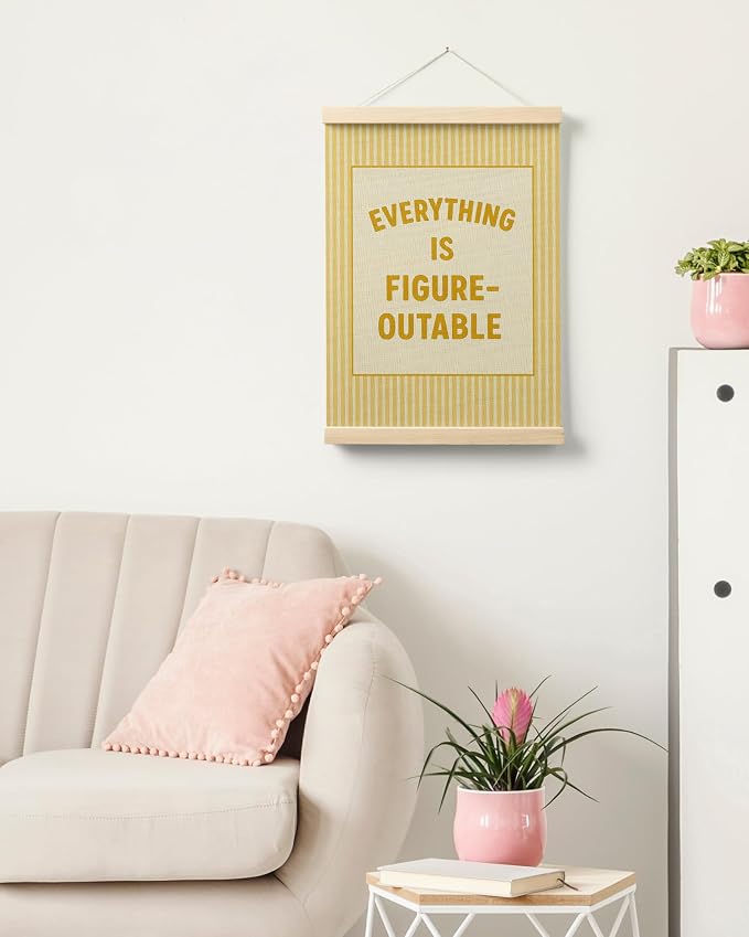 FGFK Everything Is Figureoutable Positive Affirmations Wall Art Poster Hanger Frame, Retro Yellow Inspirational Canvas Prints Framed Wall Decor for Office Classroom Home Bedroom, 12x16 Inch