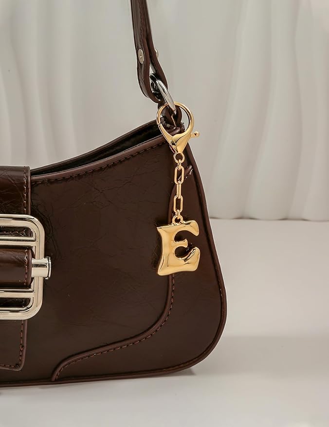WOWORAMA Initial Letter Keychain for Women Chunky Gold Bubble Letter Bag Charm Purse Charm Personalized Keyrings Accessories