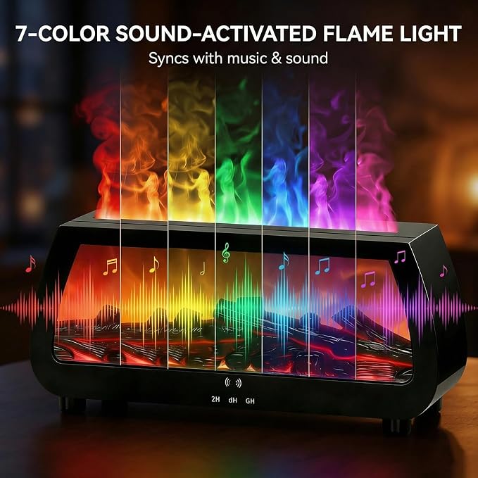Essential Oil Diffuser with Fireplace Flame Lamp,Aromatherapy Aroma Humidifier, 7 Colors Noiseless Remote Control,Timer & Auto Shut-Off for Home Bedroom Office Spa Yoga