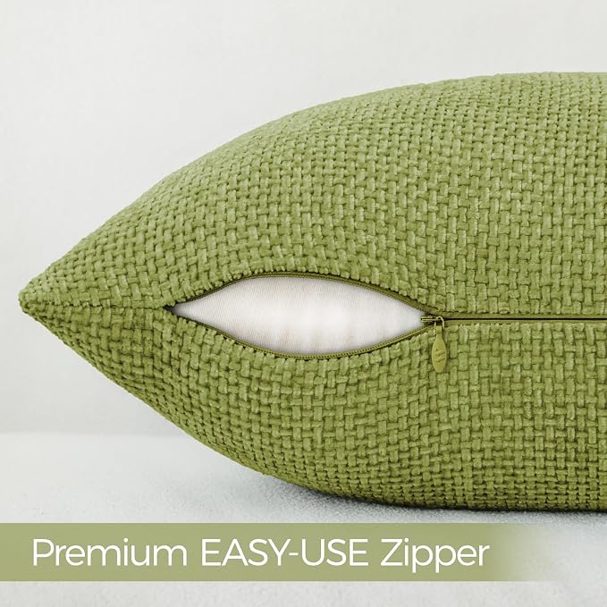 a moment Forest Green Chenille Throw Pillow Covers 22x22 Inch Pack of 2 Modern Decorative Throw Pillow Covers Farmhouse Cross Covers Home Decor for Sofa Bedroom Living Room