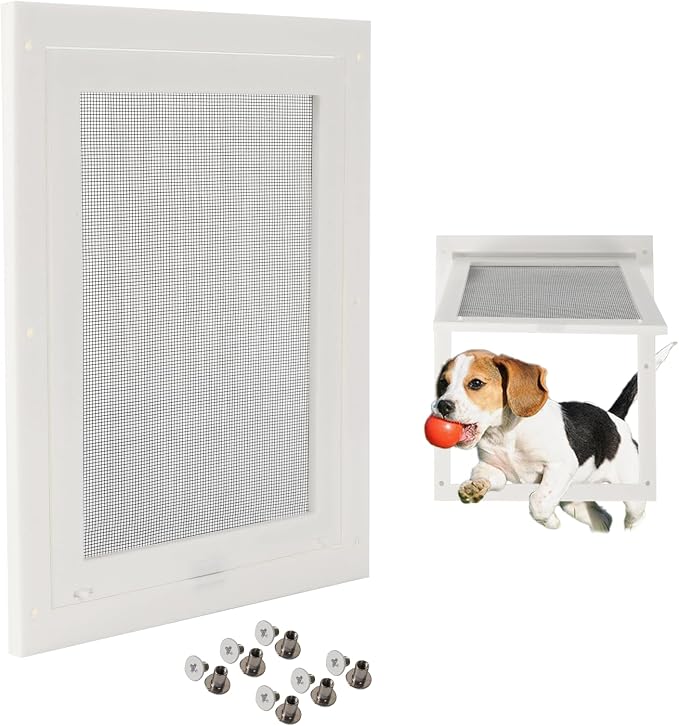 TonGass 7.87" x 9.84" Pet Screen Door Flap Fits Dogs & Cats Under 30 Lbs | Small Dog Doors Flaps, Cat Screen Window Door Flap for Exterior Porch Screen and Window Screen - White