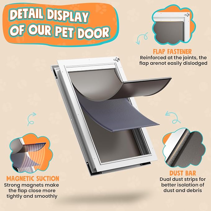 3-Flaps Aluminum XL Dog Door for Door, Pets Up to 220 lb