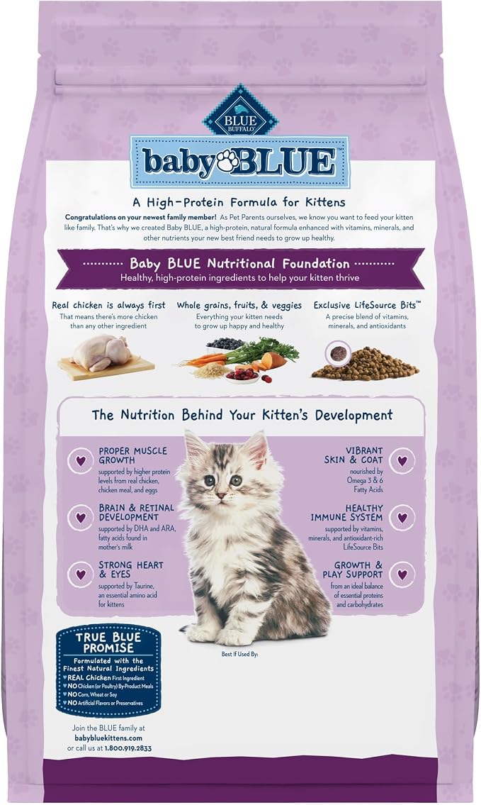 Blue Buffalo Baby Blue Chicken Kitten Natural Dry Cat Food, 5 lb | Real Chicken #1 Ingredient Plus Brown Rice, with DHA for Cognitive Development, Antioxidant-Rich LifeSource Bits