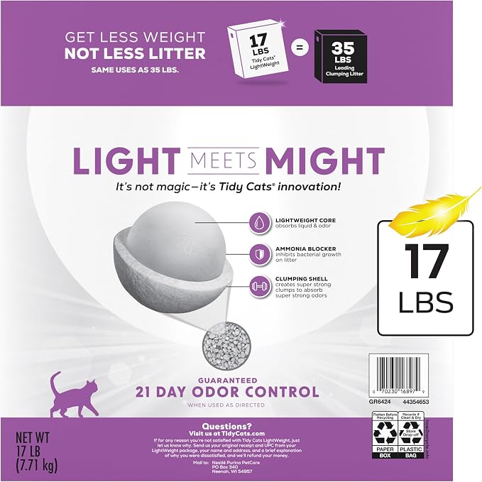 Purina Tidy Cats LightWeight Glade Clean Blossoms Litter, 17 lb | Glade Scented, tight clumping and low-dust formula offers 21-day odor control for multi-cat homes
