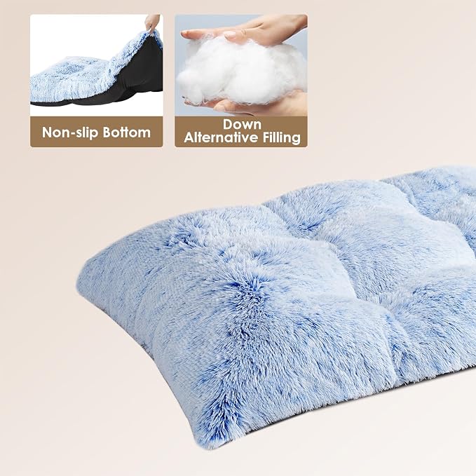 EHEYCIGA Fluffy Dog Crate Bed for Large Dogs, Plush Faux Fur Pad, Blue | Calming Anti Anxiety Large Dog Crate Bed, Washable Soft Warm Mat with Non-Slip Bottom