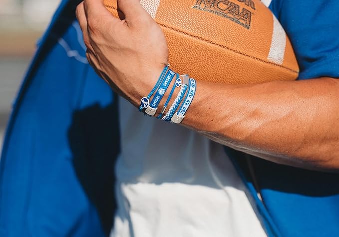 K'lani Game Day Hair Tie Bracelets – 5-Pack Stretchy No-Crease Hair Ties & Stylish Bracelets – Team Color Accessory for Hair or Wrist - BYU, Large