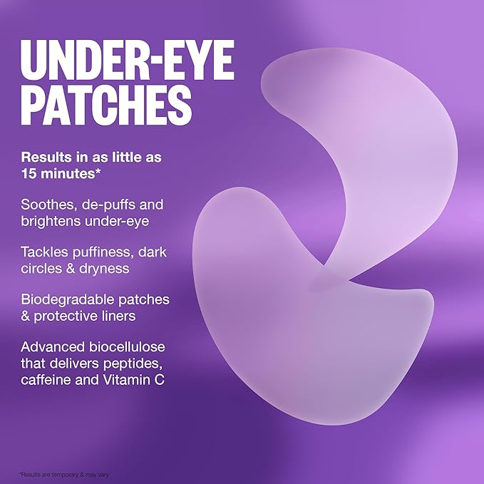 PEACE OUT Skincare Puffy Eyes, Biocellulose Under-Eye Mask, Minimize Puffiness & Tired Eyes with Caffeine and Niacinamide, Under Eye Patches for Dark Circles, 6 pairs