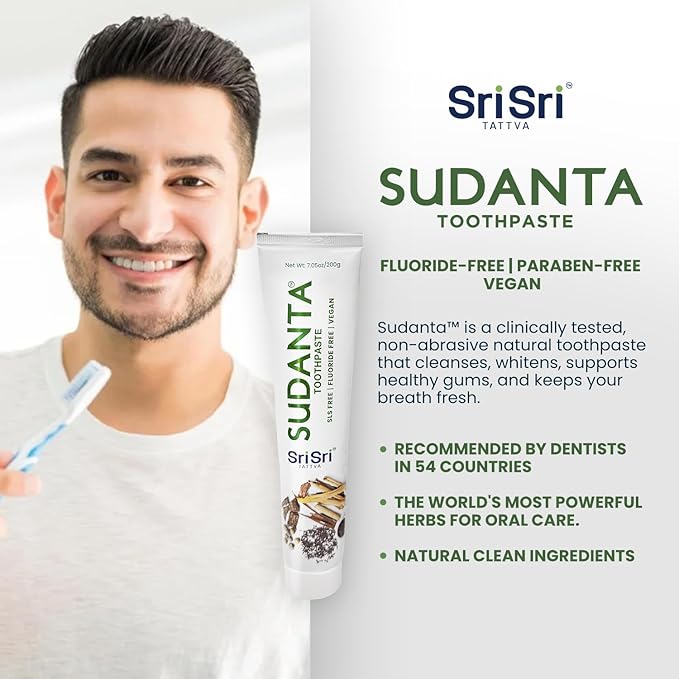 Sri Sri Tattva Sudanta Herbal Toothpaste – SLS Free & Fluoride Free Natural Ayurvedic Toothpaste for Strong Teeth, Healthy Gums & Oral Care – 200g (1 Pack)