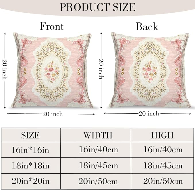 Boho Floral Throw Pillow Covers 20x20 inch Set of 2,Pink Boho Rug Geometric Floral Pattern Decor Double Sided Pattern Cushion Cover Soft Pillow Case Living Sofa Room Bed Square Pillow Cover