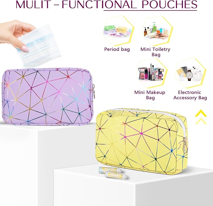 Likesing Period Bag for Tampon, Leather Sanitary Napkin Storage Bag for Girls Womens, Portable Sanitary Napkin Period Pad Pouch for Purse, Small Make Up Bags(Colorful Purple)