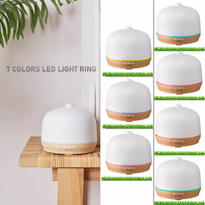 Ceramic Essential Oil Diffusers for Home Large Room, Aromatherapy Scent Air Diffuser Ultrasonic Aroma Defusers 500ml with Timed—Wood
