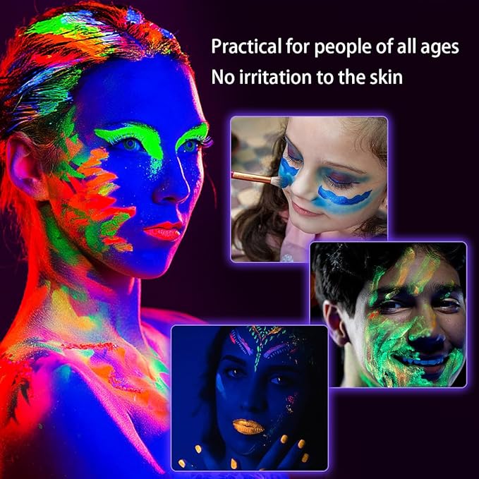 Glow in The Dark Face Body Paint,UV Black Light Makeup Neon Face and Body Paint Glow Sticks Makeup Face Painting Kits for Kids Adult, Neon Face Paint Crayons for Halloween and Parties (15 color)