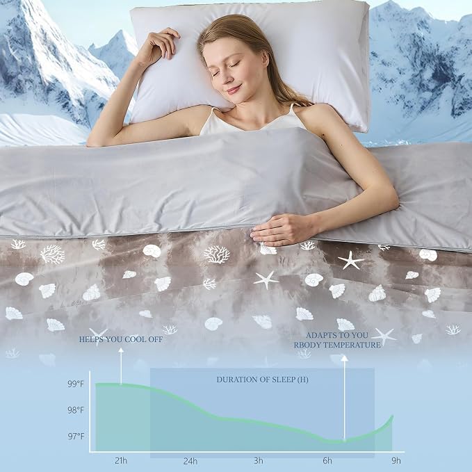 Cooling Blanket Twin Size (60"x80"), Double Sided Ice Cold Blanket for Hot Sleepers, Transfer Heat to Keep Cool, Soft Lightweight for Night Sweats, Bed & Couch, Ocean Design