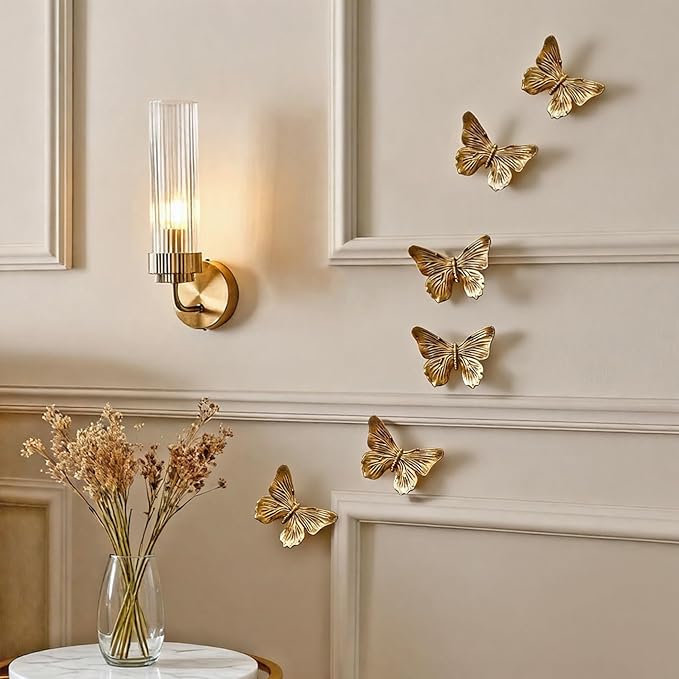 GUSFREUD 3D Butterfly Wall Decor Set – Resin Wall Decor for Living Room, Bedroom, Bathroom, Dining Room, Outdoor and Gallery Walls - Antique Copper - Set of 6