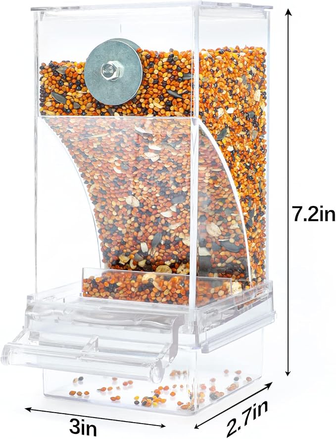 Rypet 2 Pack No-Mess Automatic Bird Feeder, Parakeet Cage Accessories | 16 oz Seed Capacity, Transparent Acrylic Food Level Check, Helps Reduce Seed Scatter, for Cockatiel Parrot Cockatoo Canary