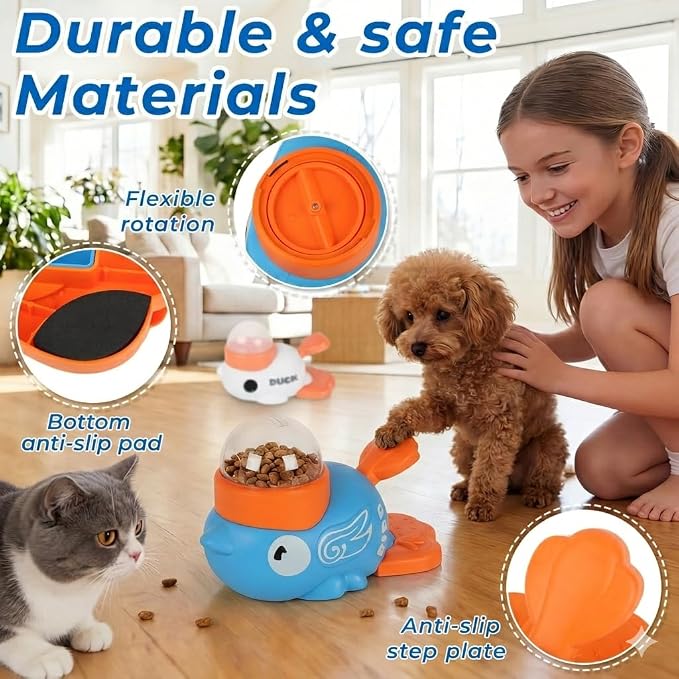 Anxuyixin2-in-1 Duck Shaped Interactive pet Puzzle Toy, Slow Food Dispenser (White Duck and Blue Bird Shaped with Buttons), cat and Dog Snack Dispenser Feeding Toy