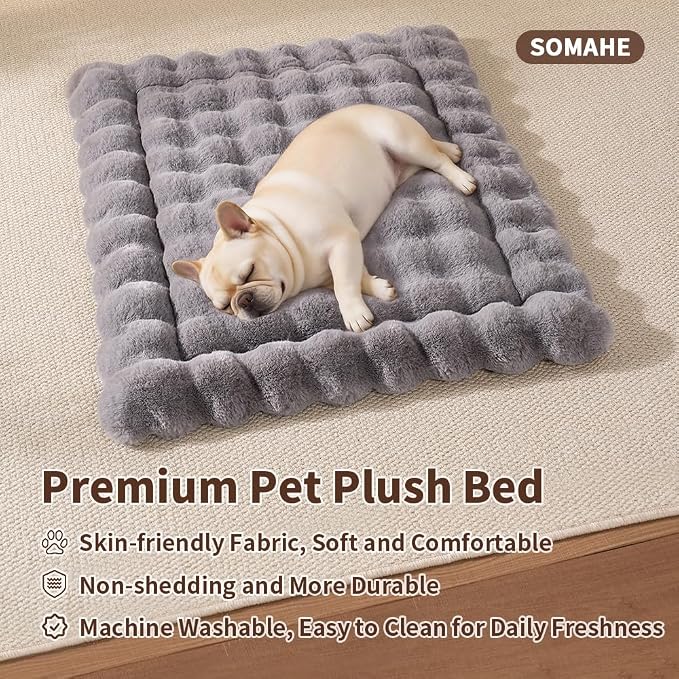 SOMAHE Plush Pet Bed Mat, Machine Washable, Medium 27x20 Dark Grey | Machine Washable + Non-Slip Paw Bottom: plush pet mat stays fluffy and steadier for large cats and small dogs.