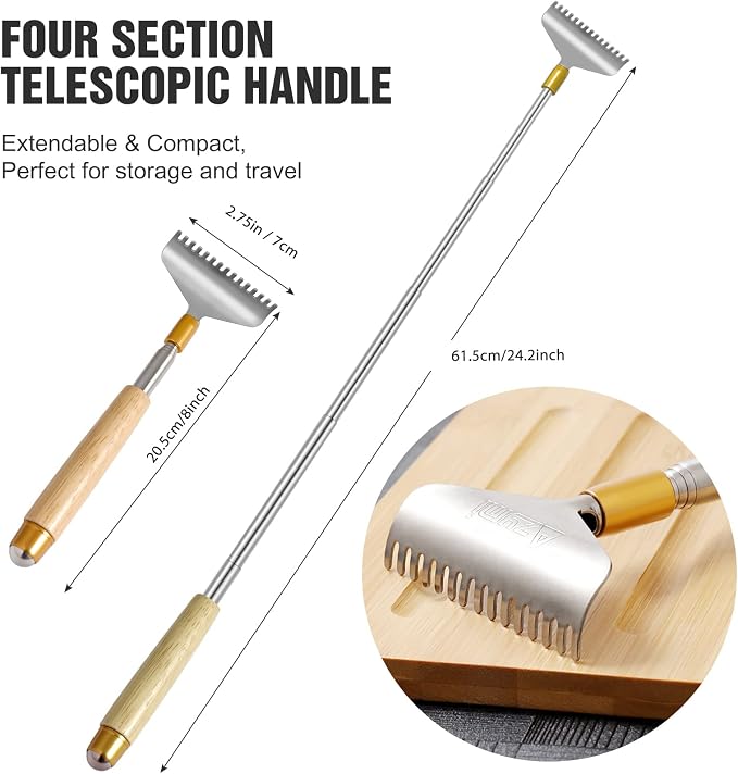 Oversize Back Scratcher Extendable, Backscratchers for Men Women with Wooden Handle/Steel Massage Roller/Wider Claw, Sturdy Manual Body Scratcher Massager