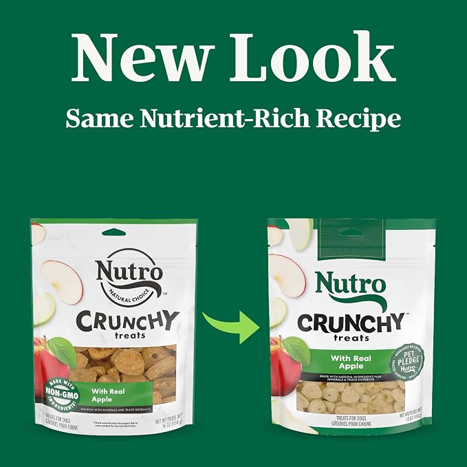Nutro Crunchy Dog Treats with Real Apple, 16 oz | 5 calories per treat, natural ingredients, no corn, wheat, soy protein, low calorie, quality protein, ideal for training