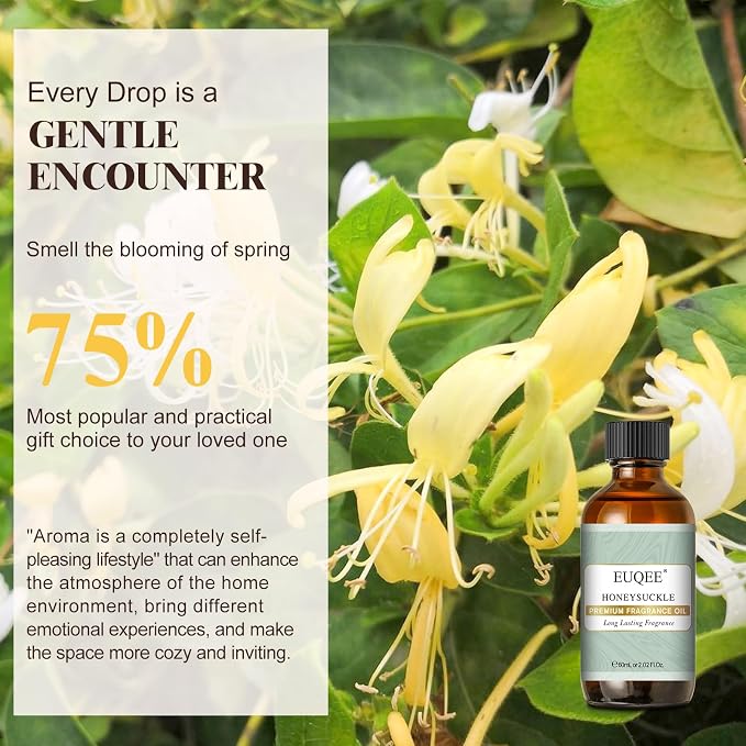 EUQEE 60ML Honeysuckle Fragrance Oil for Diffuser (2.02 Fl oz) | Essential Oil with Glass Dropper for Candle Making, DIY Bath Bombs, Aromatherapy