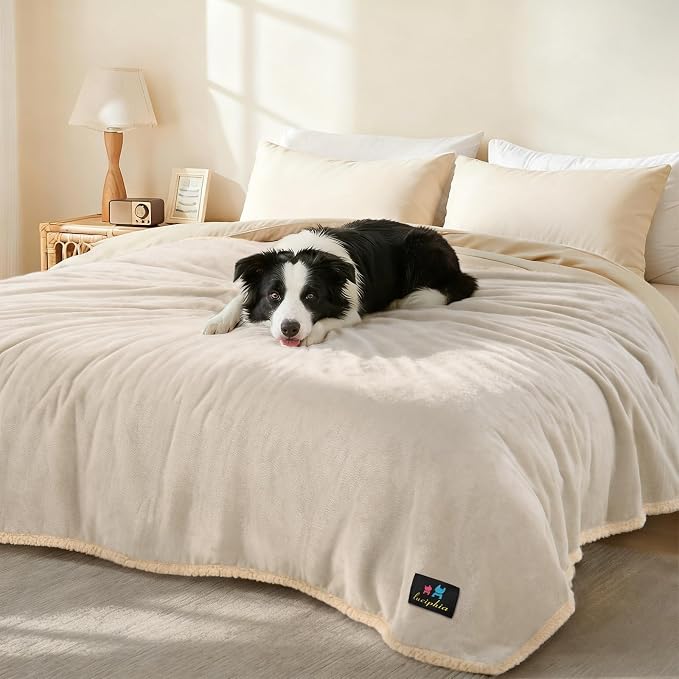 Luciphia Waterproof Pet Blanket, Liquid Pee Proof Dog Blanket for Sofa Bed Couch, Reversible Sherpa Fleece Furniture Protector Cover for Small Medium Large Dogs Cats, Grey Beige X-Large（85" x 57"） | waterproof pet blanket sherpa fleece reversible couch...