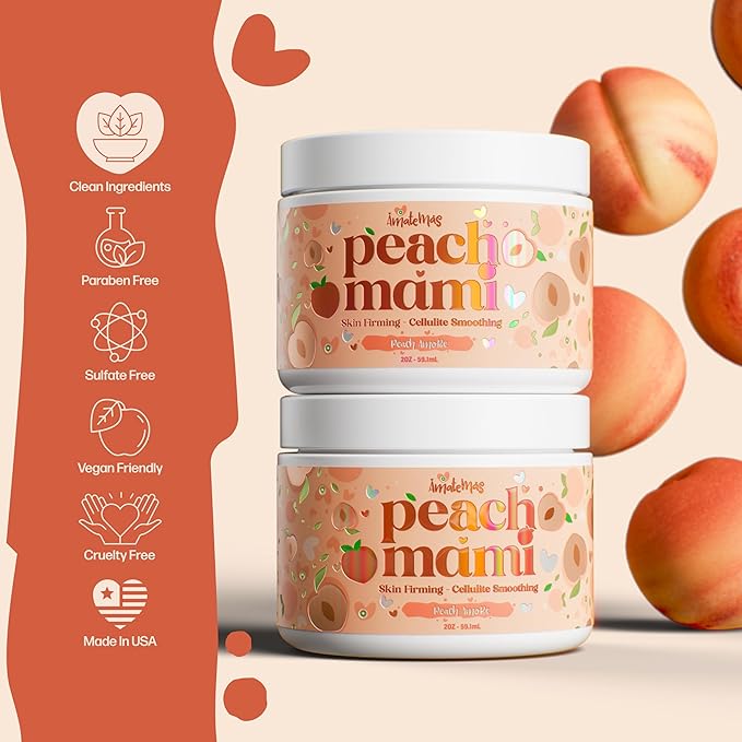 Amatemas Peach Mami Firming Body Cream - Hydrating Saggy Skin Tightening Cream and Anti Cellulite Lotion for Legs, Thighs, Hips, Arms, Belly, Bum - Lightweight, Quick-Absorbing Formula - 2 Ounces