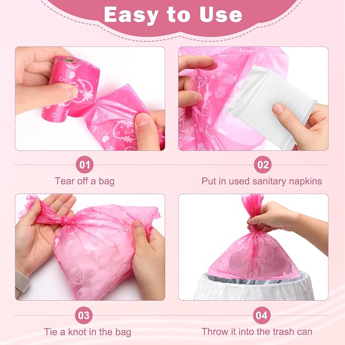 300P Sanitary Napkin Disposal Bags, Luxiv Disposable Sanitary Bags Rolls Personal Care Disposal Bag for Diapers, Tampons, Pad Period Bag Disposal Feminine Hygiene Products Bags with Scent (Pink)