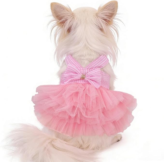 Dog Dress, Fashion Puppy Tutu Princess Dresses for Small Dogs Girl, Sweet Skirt with Dog Bowknot Clips, Spring Dog Cat Clothes Pet Apparel (Pink Dress Tutu, Large)