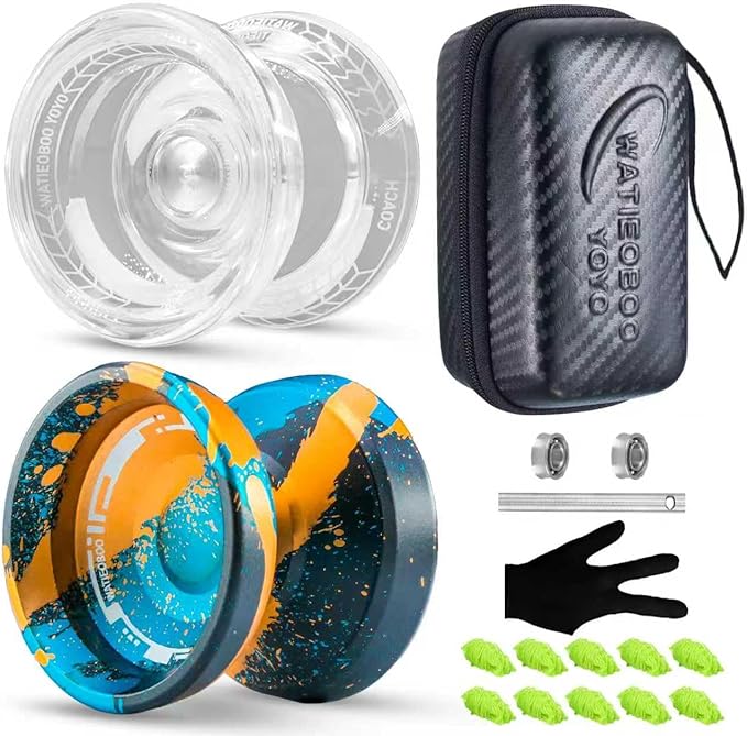 WATIEOBOO Yo-Yo 2-Piece Set P02 Crystal yo yo and M18 Camouflage Metal yo-yo, Suitable for Professional yoyo Players and Yoyo Beginners, with a Free yoyo Accessories Gift Bag