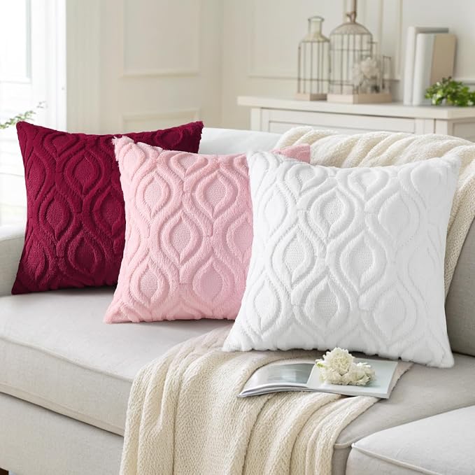 decorUhome Faux Fur Plush Soft Burgundy Throw Pillow Covers 12x20 Set of 2 | Plush Solid Fall Couch Pillow Covers, Accent Modern Farmhouse Neutral Decorative Square Pillow Cases for Sofa Bed Living Room