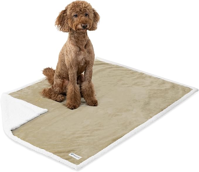 PetAmi Waterproof Dog Blanket for Large Dog Cat Pet, 60x80, Taupe | 460 GSM Sherpa Fleece Reversible, Pee Proof, Furniture Protector Cover for Couch Sofa Bed Kennel, Washable, Extra Large