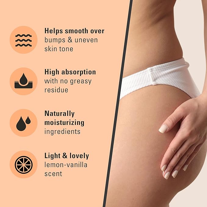 Bum Bum Cream with Lemon Vanilla Scent, 2-in-1 Skin Care Cellulite Treatment & Massage Lotion, Non-Greasy Skin Tightening for Firm Butt, Belly, and Thighs with Cupuaçu, Collagen, and Caffeine, 8 Fl Oz