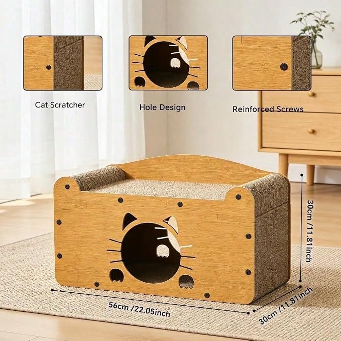 3-in-1 Scratcher Cat House – Save Your Furniture Combines Play Cave, Cozy Bed & Scratching Pad. Durable Cardboard, Reduces Stress. Ideal for Indoor Cats Who Love to Scratch, Play & Nap (FX-SFHXM)