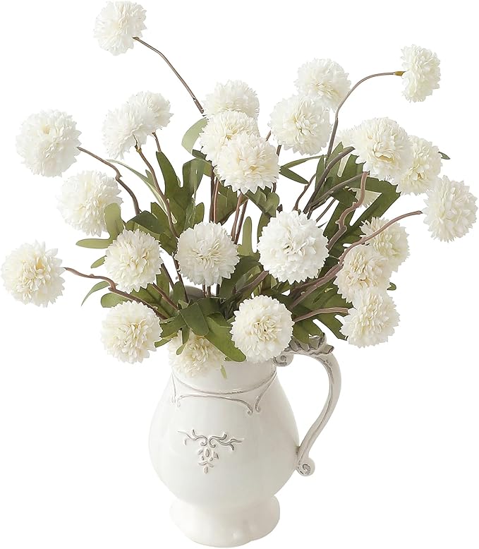 6pcs Ivory Faux Silk Mums Artificial Flowers, Bulk Fake Small Mini Chrysanthemums with Stems for DIY White Wedding Centerpieces Floral Arrangements Vase Fillers Home Decorations