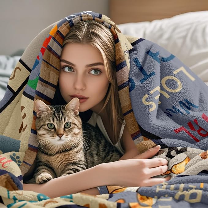 Cat Gifts for Women, Cat Lover/Mom/Lady Gifts Throw Blanket 50"x60" | Cat Blanket for Women, Cat Themed Gifts for Birthday/Christmas Soft Throw Blanket