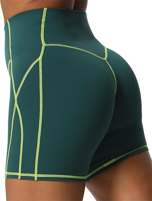 Aoxjox Lexi Lined Workout Biker Shorts for Women Tummy Control High Waisted Exercise Athletic Gym Running Yoga Short 6"