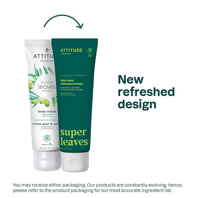 ATTITUDE Body Cream, EWG Verified Moisturizer, Vegan Moisturizing Products For Dry Skin, Dermatologically Tested, Olive Leaves, 8 Fl Oz
