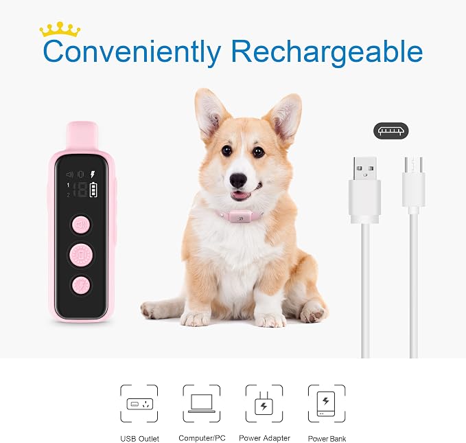 Bousnic Dog Shock Collar for 2 Dogs - (8-120lbs) Waterproof Rechargeable Electric Dog Training Collar with Remote for Small Medium Large Dogs with Beep Vibration Safe Shock Modes(Pink)