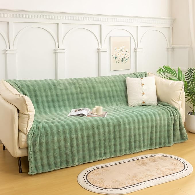 YUSOKI 3D Fleece Bubble Twin Size Blanket, Sage Green, 60"x80" | Ultra Soft, Non-Shedding, Lightweight for All Season Use, stays fluffy after repeated washes, Perfect Gifts, Machine Washable