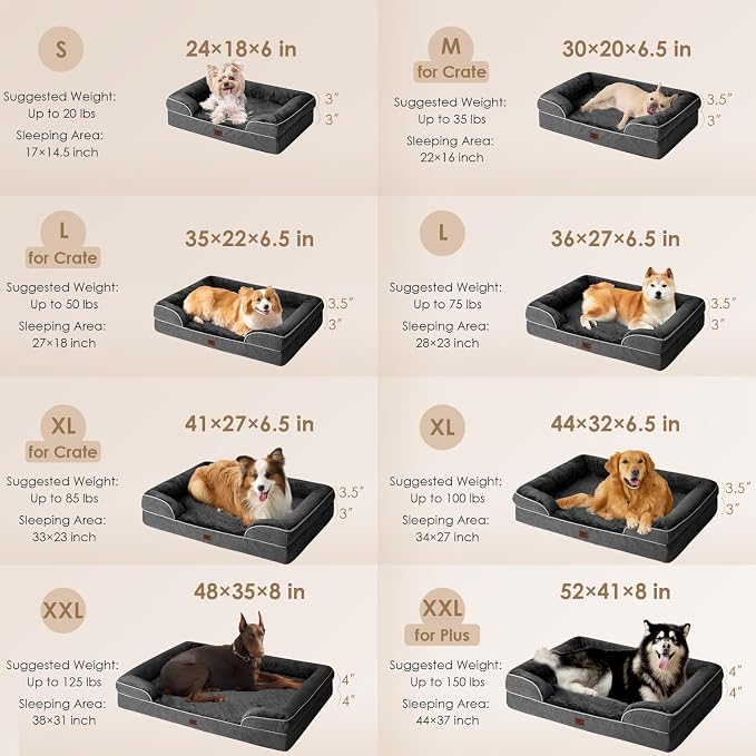EHEYCIGA Orthopedic Dog Bed Medium Size Dog, Waterproof Washable Pet Beds | Non-Slip Bottom and Egg-Crate Memory Foam Dog Couch Bed with Washable Removable Cover, Dark Grey