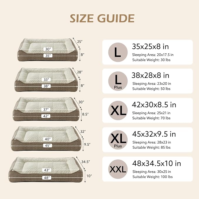 JOEJOY XL Orthopedic Dog Beds Large Sized Dog, Extra Thick Supportive Big Dogs Couch Bed with Sides, Ultra Soft Pet Bed Sofa for Large Dogs, Beige, 38''x28''