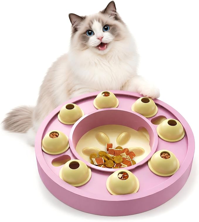 KADTC Cat Puzzle Toy, Slow Feeder, Interactive Enrichment for Indoor Cats | Eight Sliding Pods Guide Kibble Through One Outlet, Stretch Mealtime, Spark Paw-Powered Hunting, Sharpen Focus, Beat Boredom.
