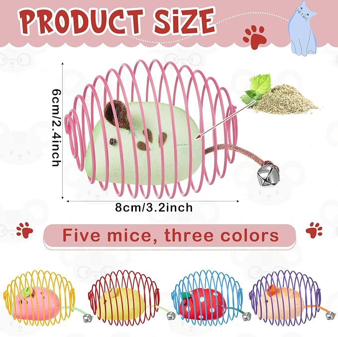 Jecery 5 Pcs Cat Toys Spring,Fruit Mouse,Multicolor