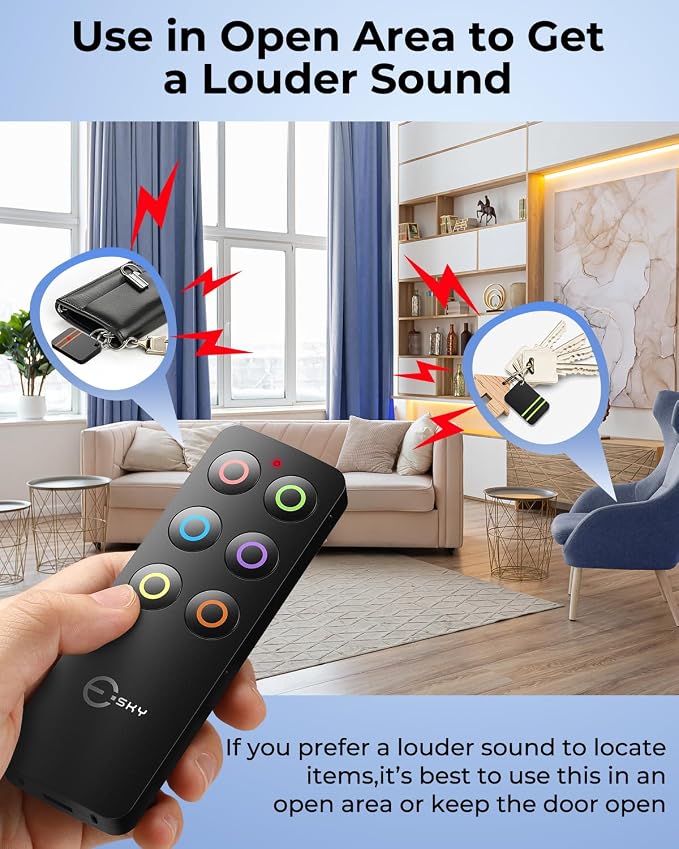 Esky Key Finder Locator with 85dB Noise Sound 6 Receivers Item Finder | Stick-on TV Remote Control Finder, Wallet Tracker Key Finders for Finding Keys,Phone, Glasses, Pet Remote Gift Idea